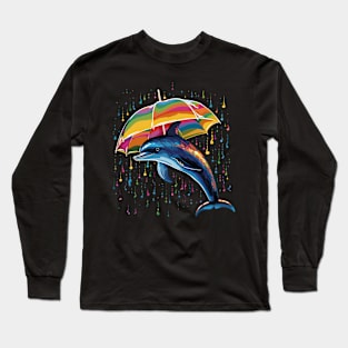 Dolphin Rainy Day With Umbrella Long Sleeve T-Shirt